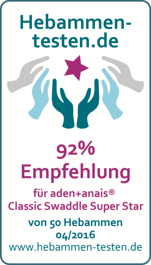 Siegel: 92 % Empfehlung von Hebammen-testen.de für aden + anais Classic Swaddle Super Star