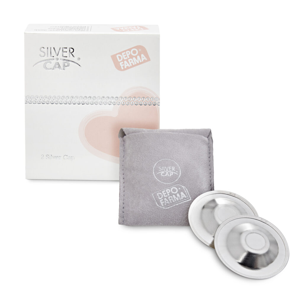 Die Depofarma Silver Cap® Stilleinlagen werden mit Verpackung und Stoffbeutel zur Aufbewahrung geliefert