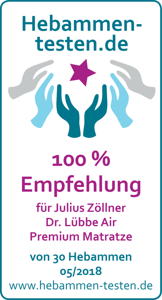 Siegel: 100 % Empfehlung von Hebammen-testen.de für Julius Zöllner Dr. Lübbe Air Premium Matratze