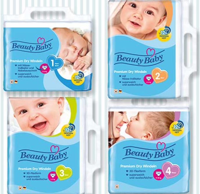 Ansicht verschiedener MÜLLER Beauty Baby Premium Dry Windeln: Newborn bis Maxi