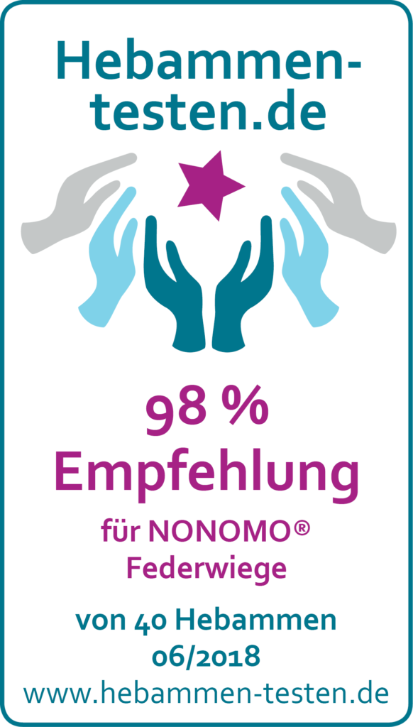 Siegel: 98 % Empfehlung von Hebammen-testen.de für NONOMO® Federwiege