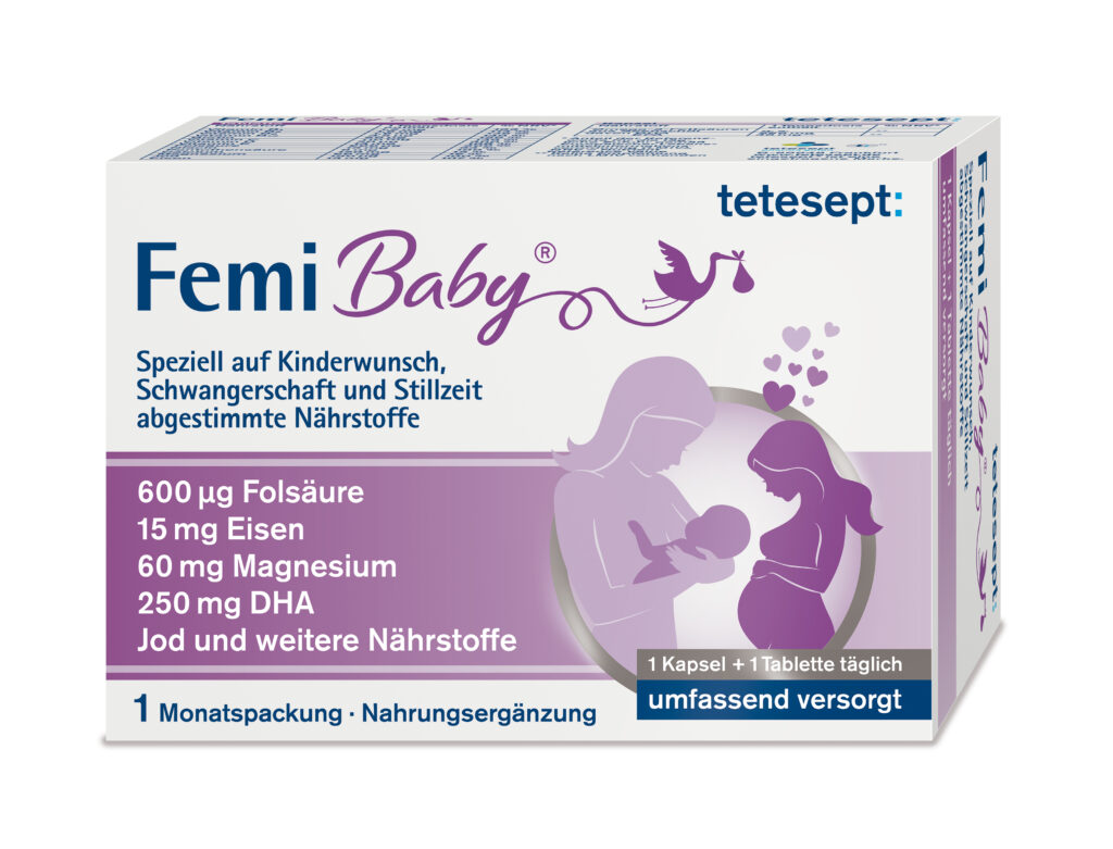 Packungsansicht des Nahrungsergänzungsmittel tetesept Femi Baby®